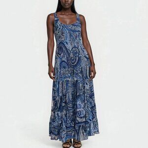 Even Picone Sun Dress in Large Blue Paisley Print